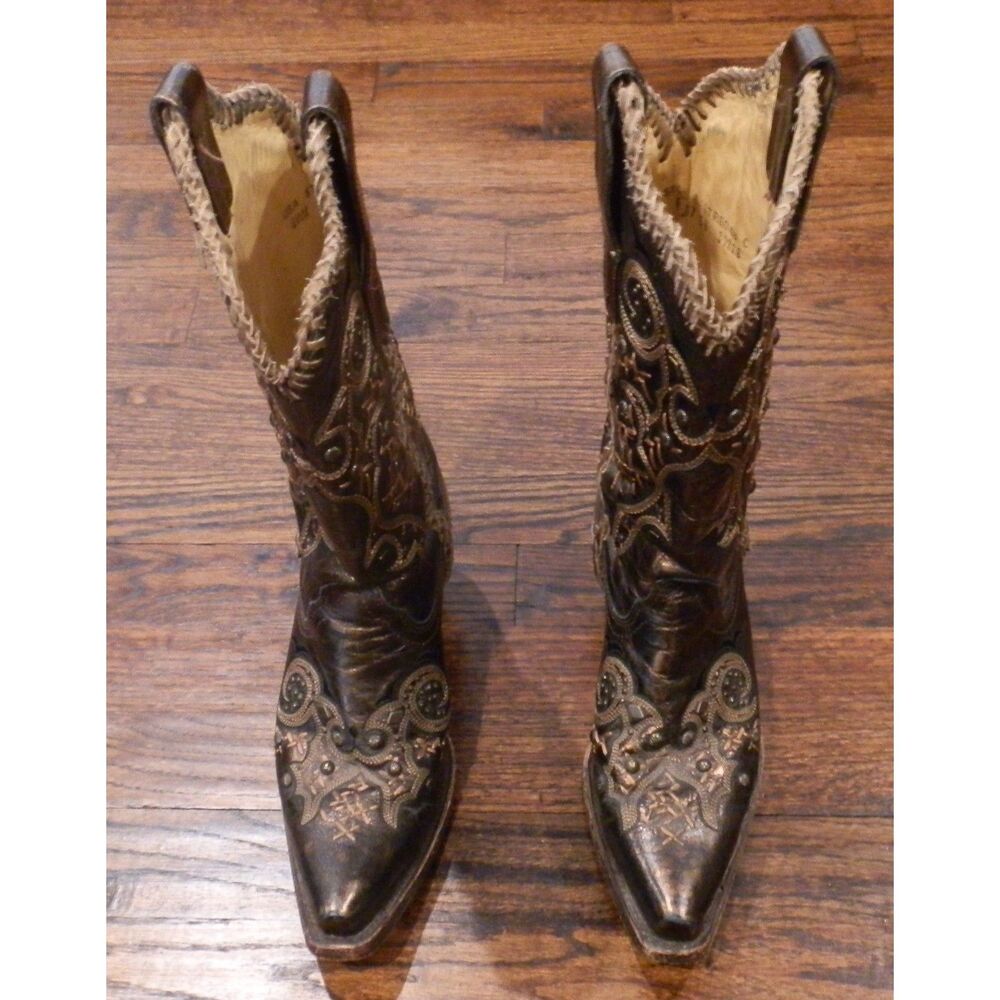 Corral Leather Laced Western Brown Women's cowboy cowgirl Boots R1217 Sz 6 1/2M - Picture 2 of 7